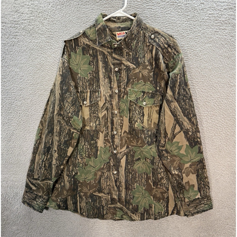 Vintage Whoa Apparel Shirt Adult XL Camouflage Trebark Camo Made In USA 90s